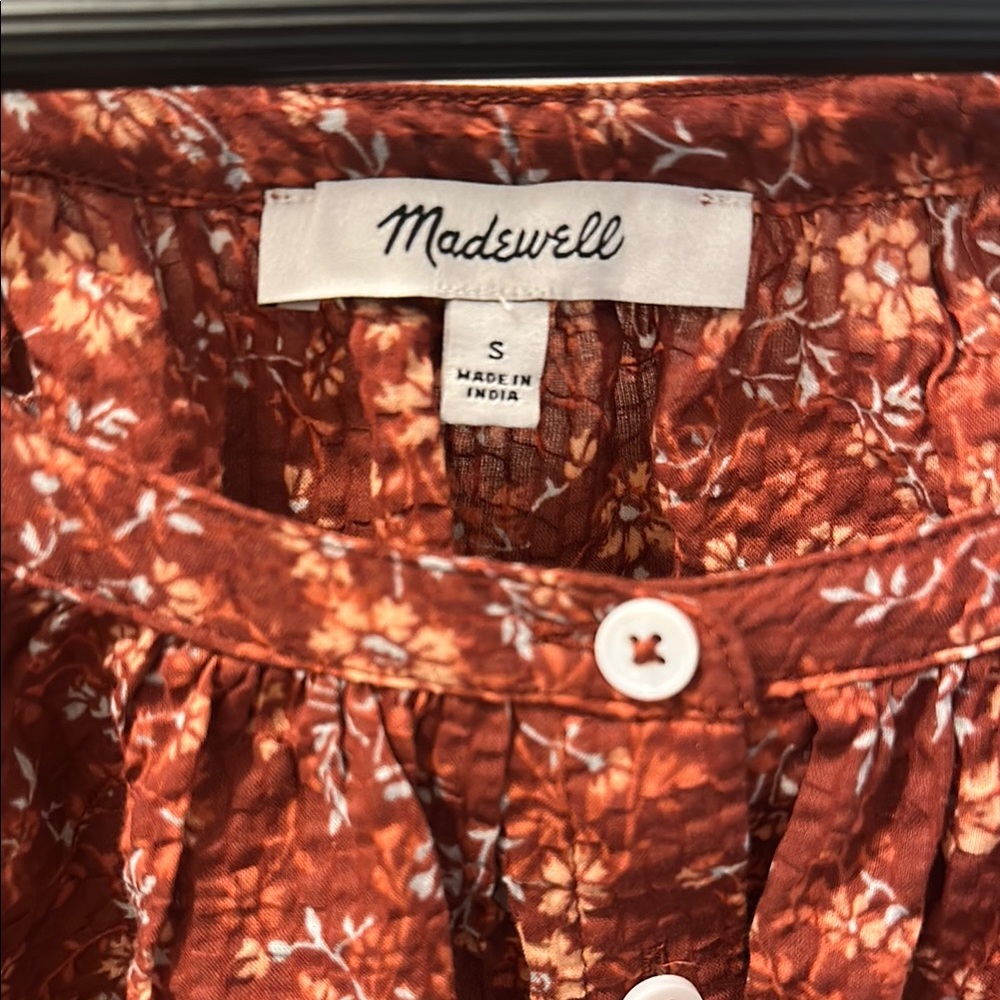 Madewell Rust Floral Button-Front Puff Sleeve Top - Picture 2 of 4